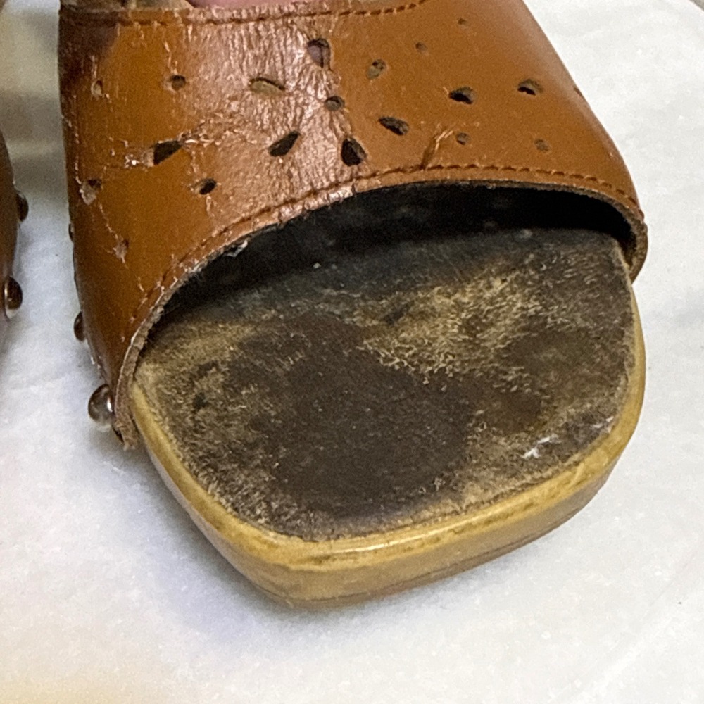 Vtg Candies Brown Leather Studded heels Platform Mules Square Toe 9 shoes y2k - Picture 11 of 15